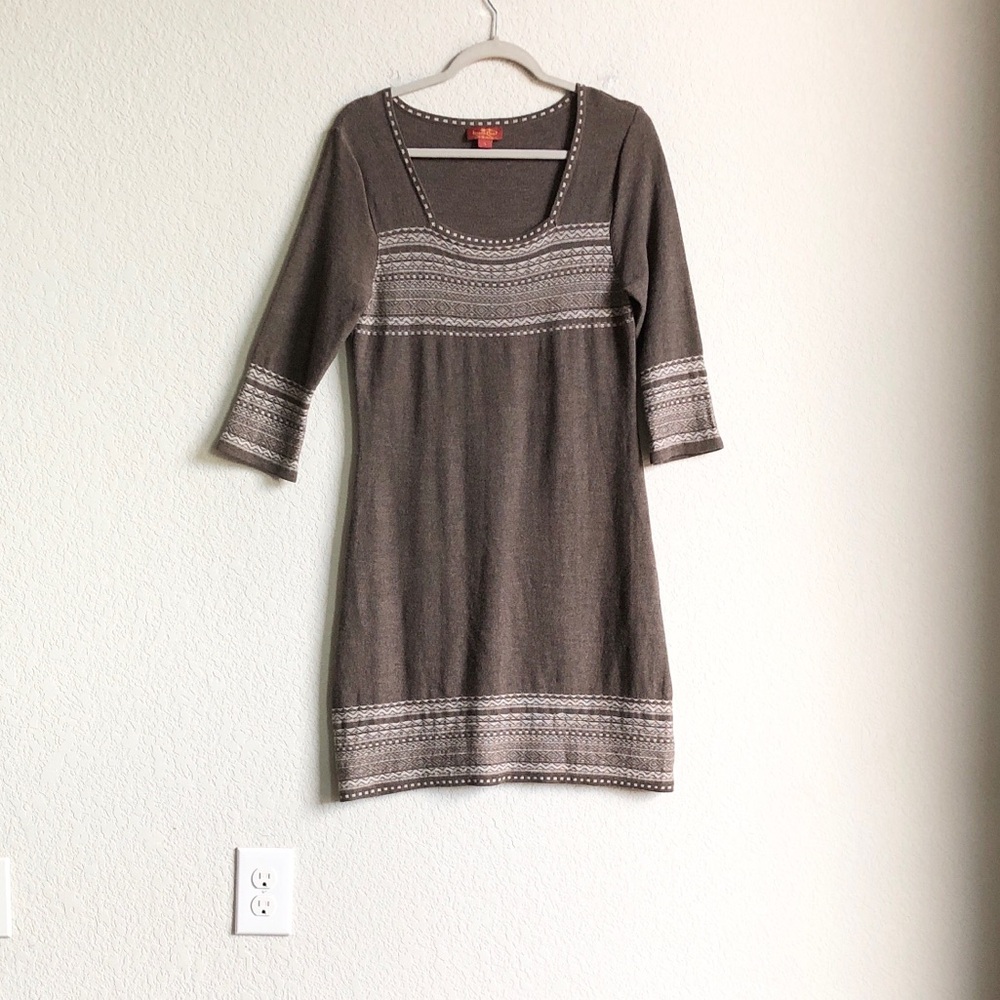 Krimson Klover Merino Wool 3/4 Sleeve Sweater Dress Brown Large
